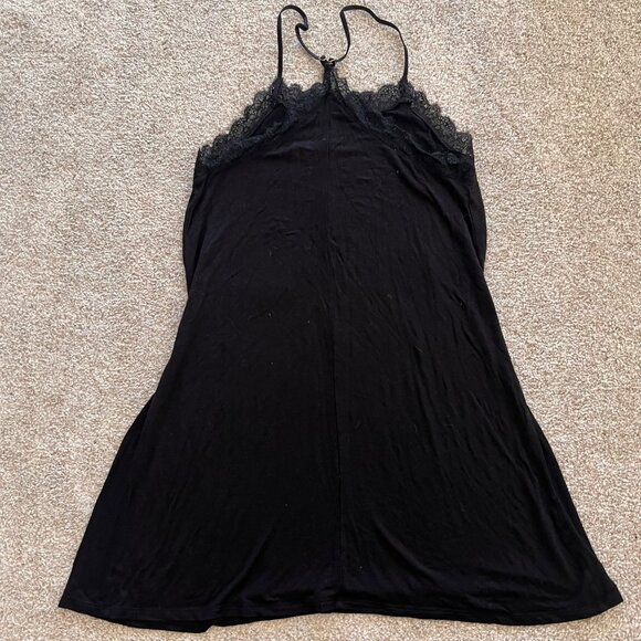 Y2K Black Flowy Fitted Halter Mini Dress with Lace Trim S - Picture 5 of 8